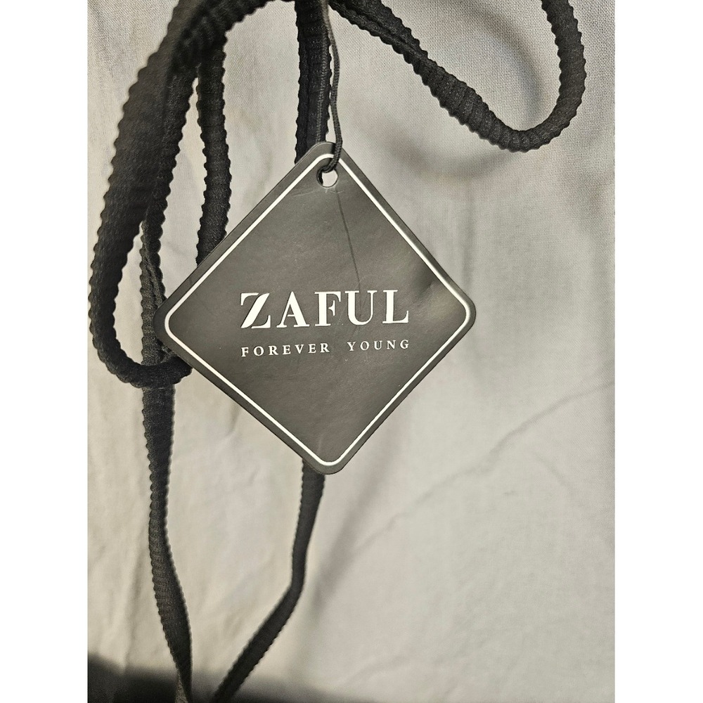 Zaful Womens Ribbed Wrap Triangle Bikini Set Black High Leg Thong Size 6 NEW - Picture 7 of 7